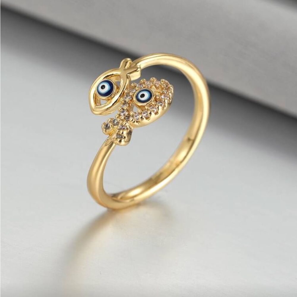 Gold Evil Eye Ring R227 - Picture 3 of 5